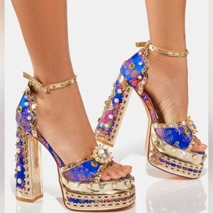 AZALEA WANG Blue Aim For The Eyes Platform Heels